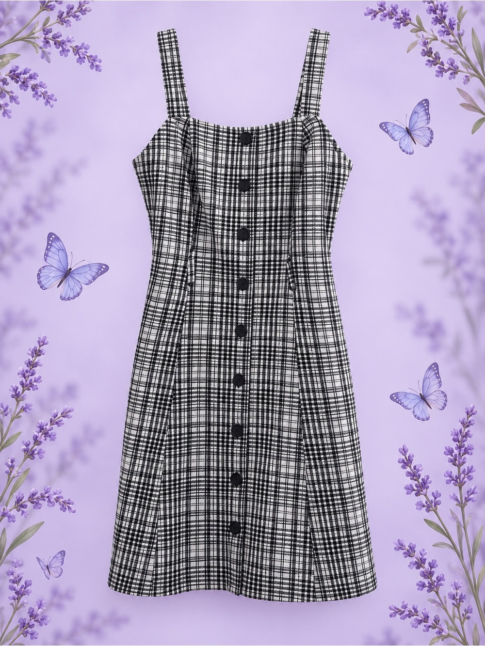 { SO }Black and White Plaid Button-Front Sundress